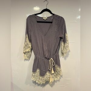 Purple and white umgee‎ surplice purple romper